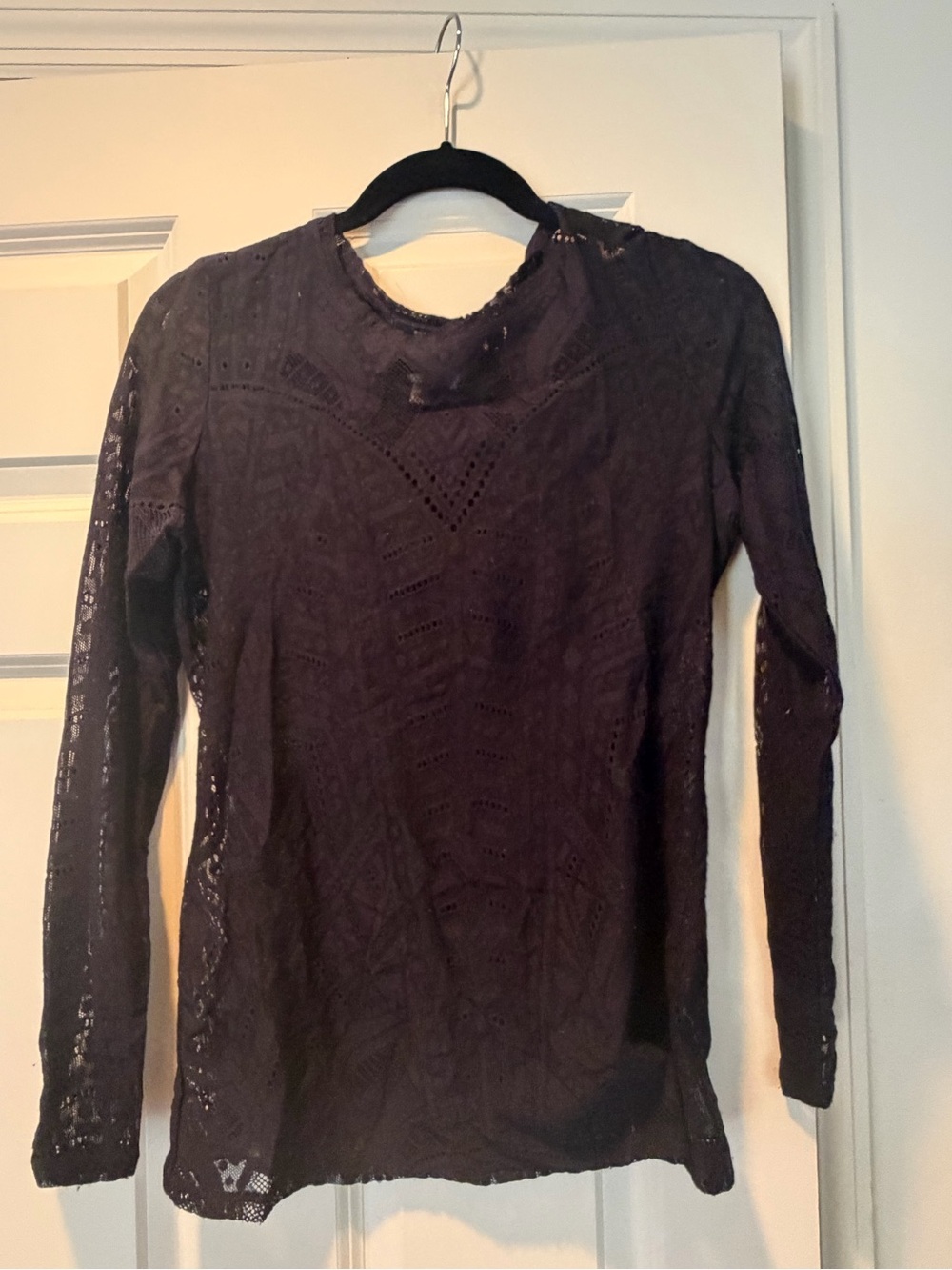 BCBGMaxAzria Dark Purple Lace Long-Sleeve Top